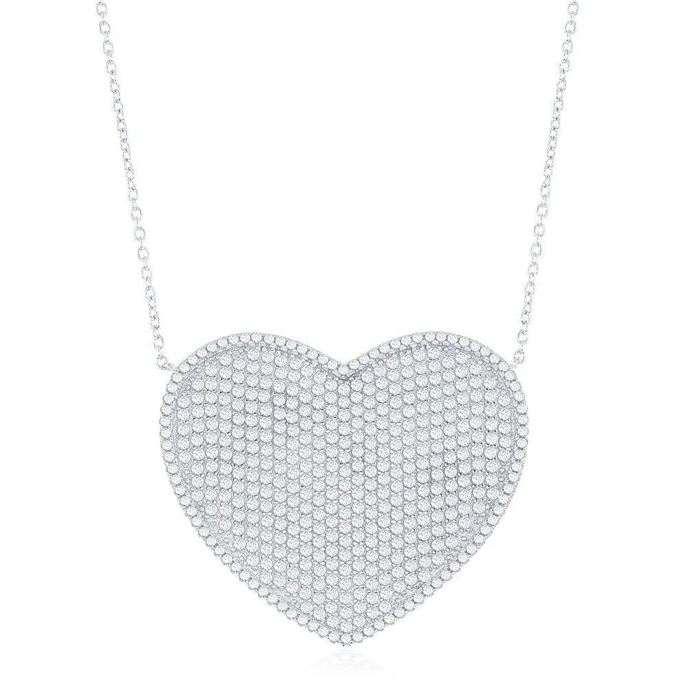 Sterling Silver Large Micro Pave Heart CZ Necklace