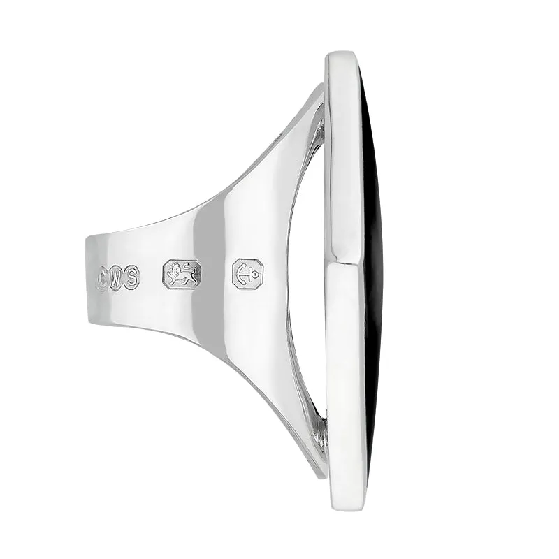 Sterling Silver Whitby Jet Hallmark Medium Rhombus Ring