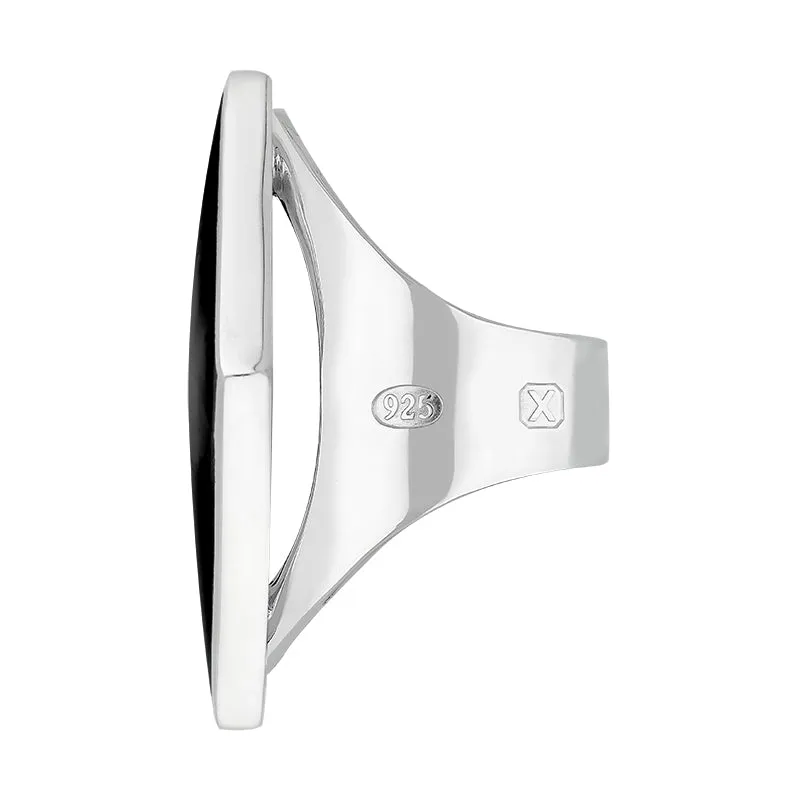 Sterling Silver Whitby Jet Hallmark Medium Rhombus Ring