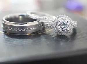 Sterling Silver with Titanium Wedding Set - 09AB10