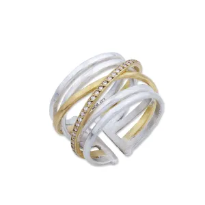 Stockholm Crosswire Silver Ring 22k Gold and Diamonds