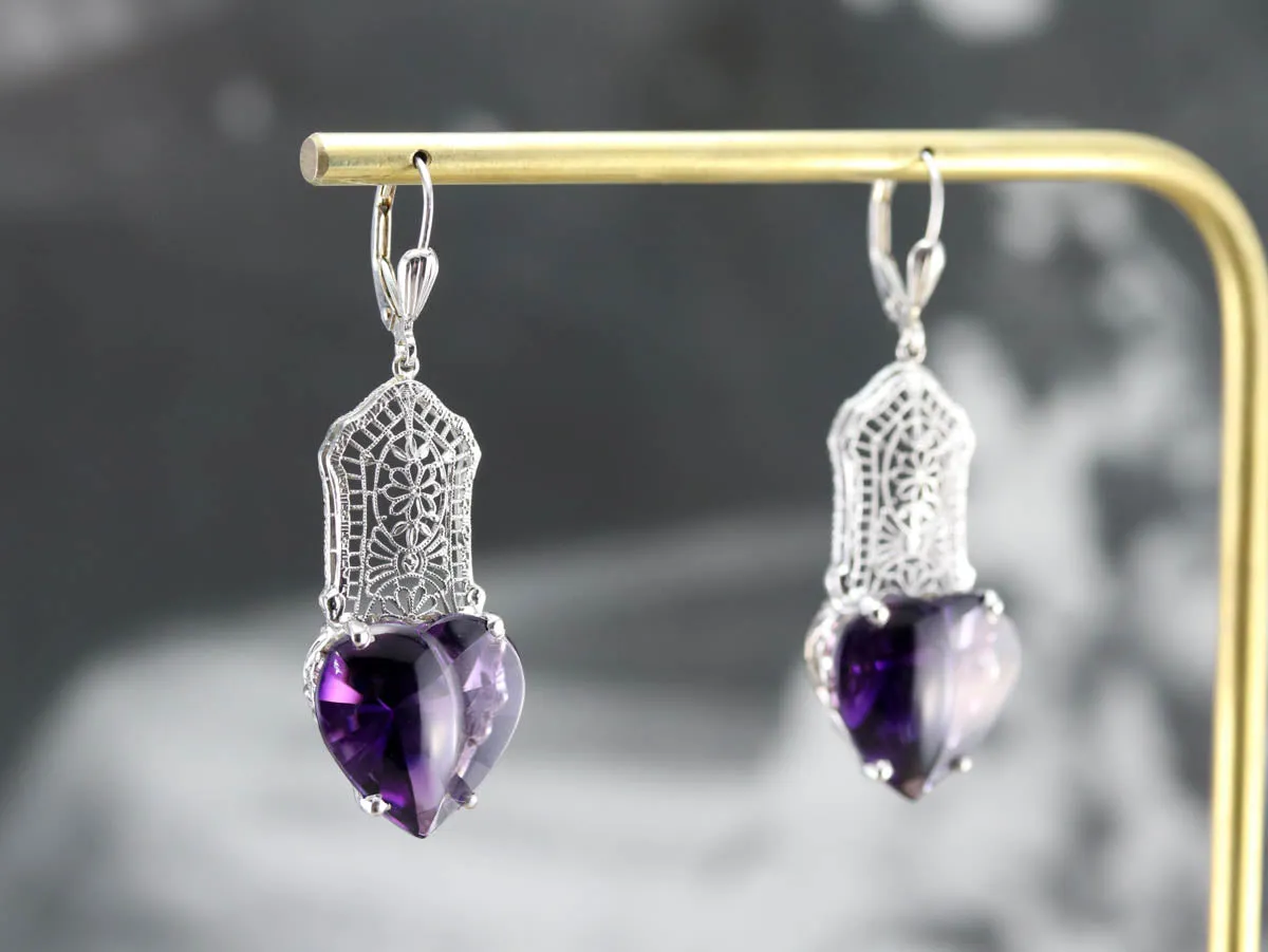 Stunning Amethyst Heart Drop Earrings