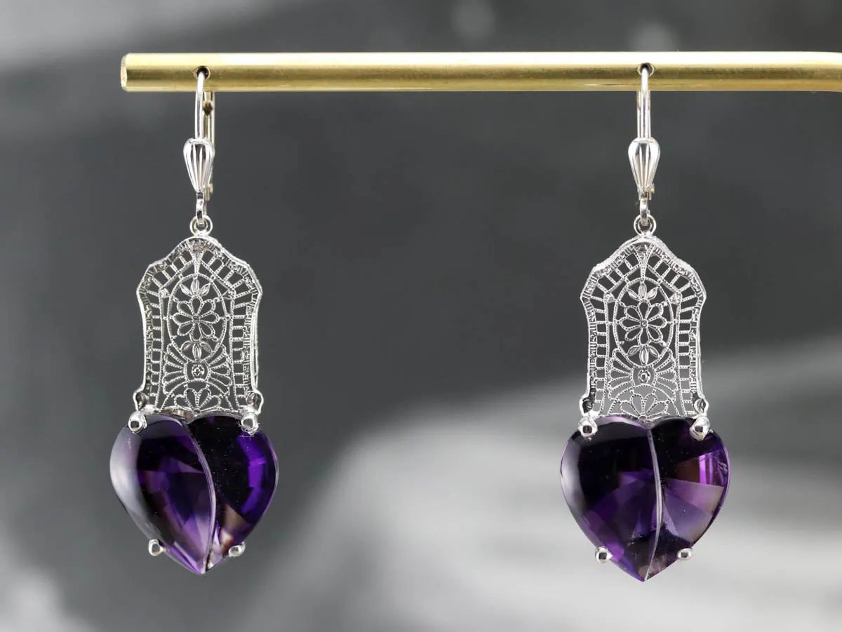 Stunning Amethyst Heart Drop Earrings
