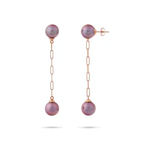 Ultraviolet Freshwater Pearl Paperclip Chain Earrings in Rose Gold - 9-10mm
