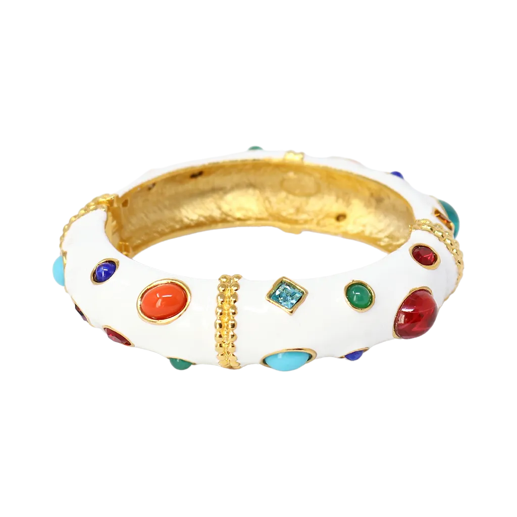 White Enamel Gemstone Bangle