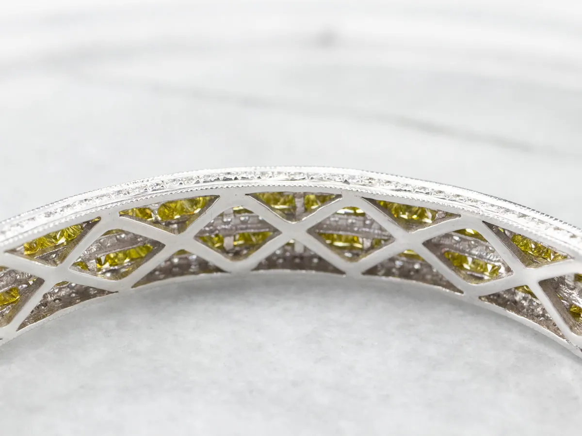 Yellow Diamond White Gold Bangle Bracelet