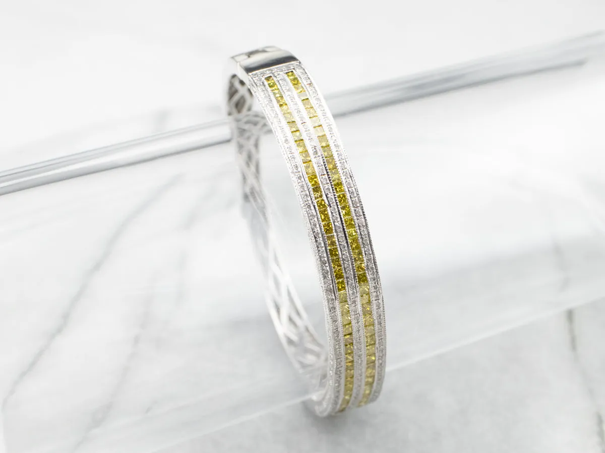 Yellow Diamond White Gold Bangle Bracelet