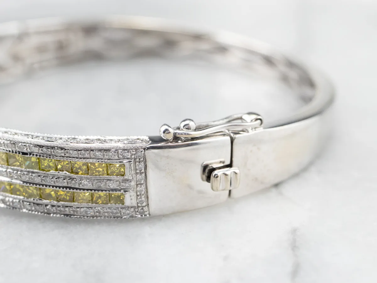 Yellow Diamond White Gold Bangle Bracelet