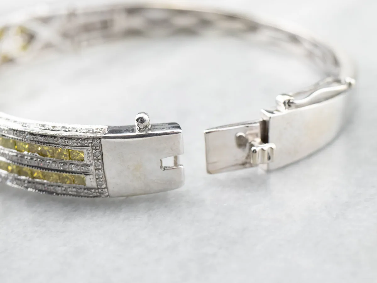 Yellow Diamond White Gold Bangle Bracelet