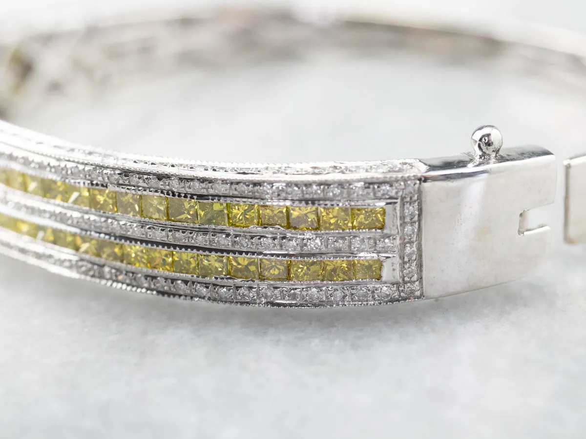 Yellow Diamond White Gold Bangle Bracelet