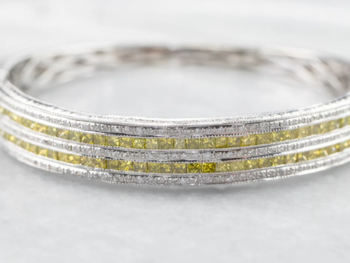 Yellow Diamond White Gold Bangle Bracelet